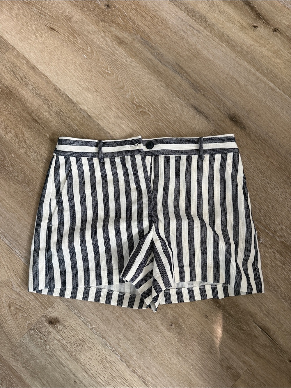 LOFT Navy and White Striped Shorts